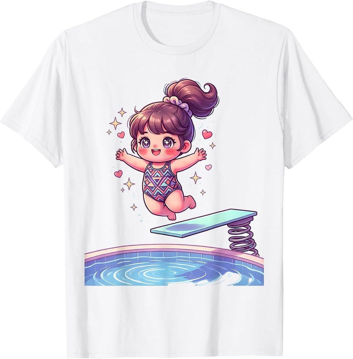 Men's Retro 80s Diving Board Swimsuit Graphic T-Shirt - White