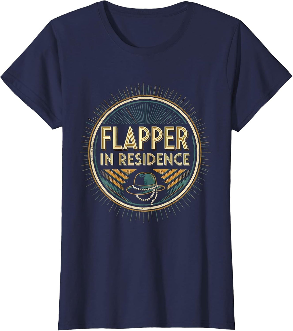 Women's Flapper In Residence Vintage Roaring 1920s Party Costume T-Shirt - Navy Blue