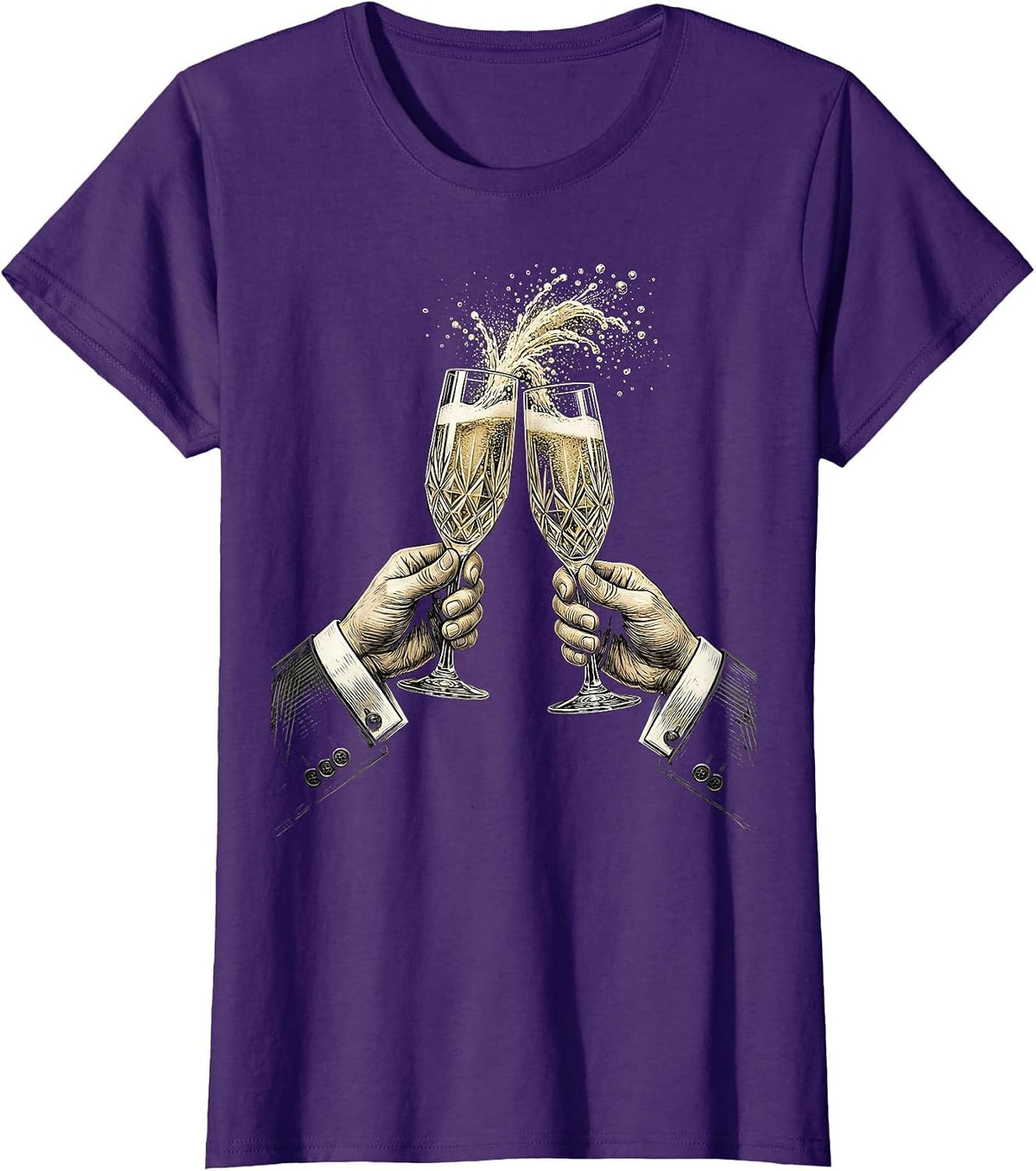 Women's Tuxedo Champagne Toast Graphic Tee T-Shirt - Purple