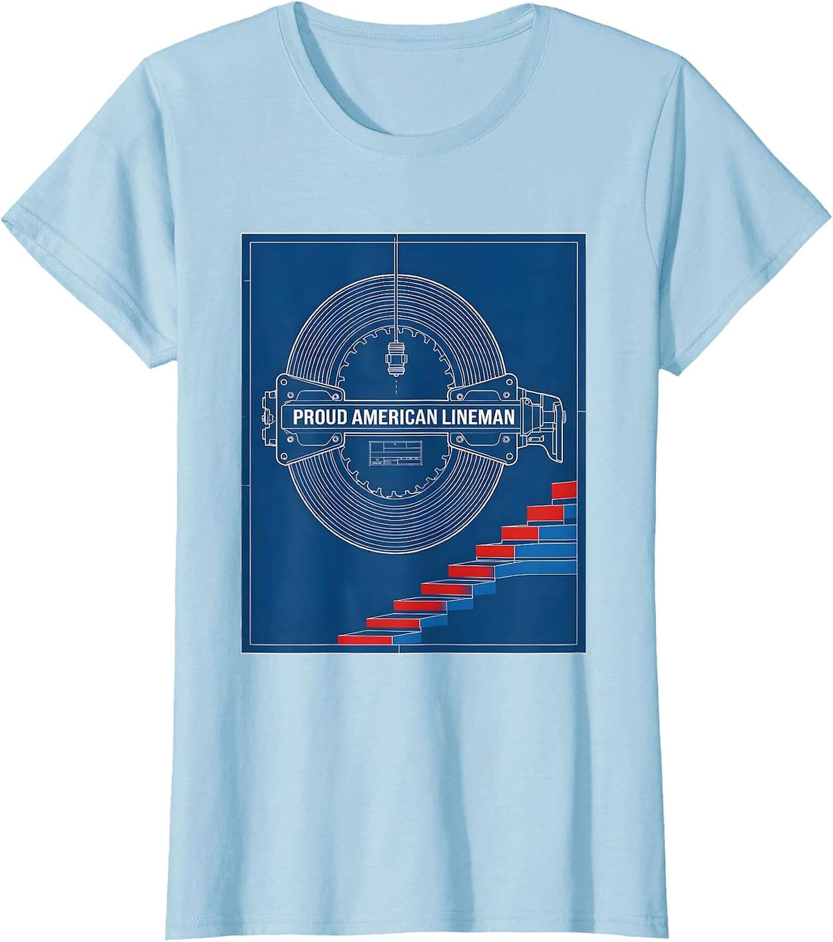 Proud American Lineman Patriotic Electrician Mechanic USA T-Shirt - Baby Blue