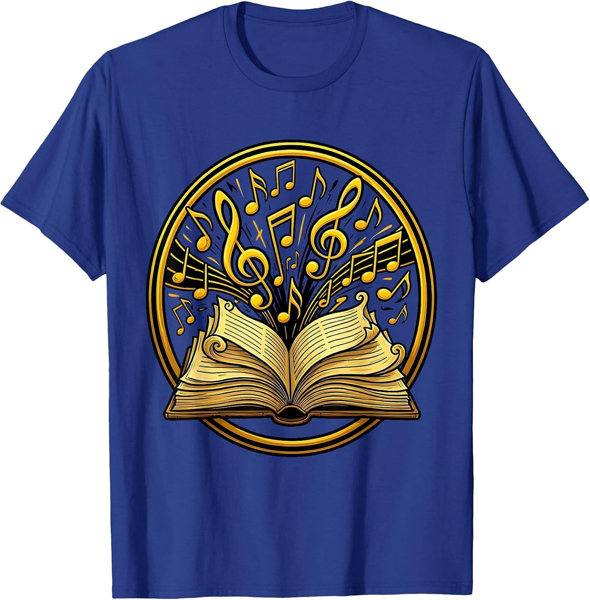 Music Teacher Open Book Flying Notes Illustration T-Shirt - Royal Blue