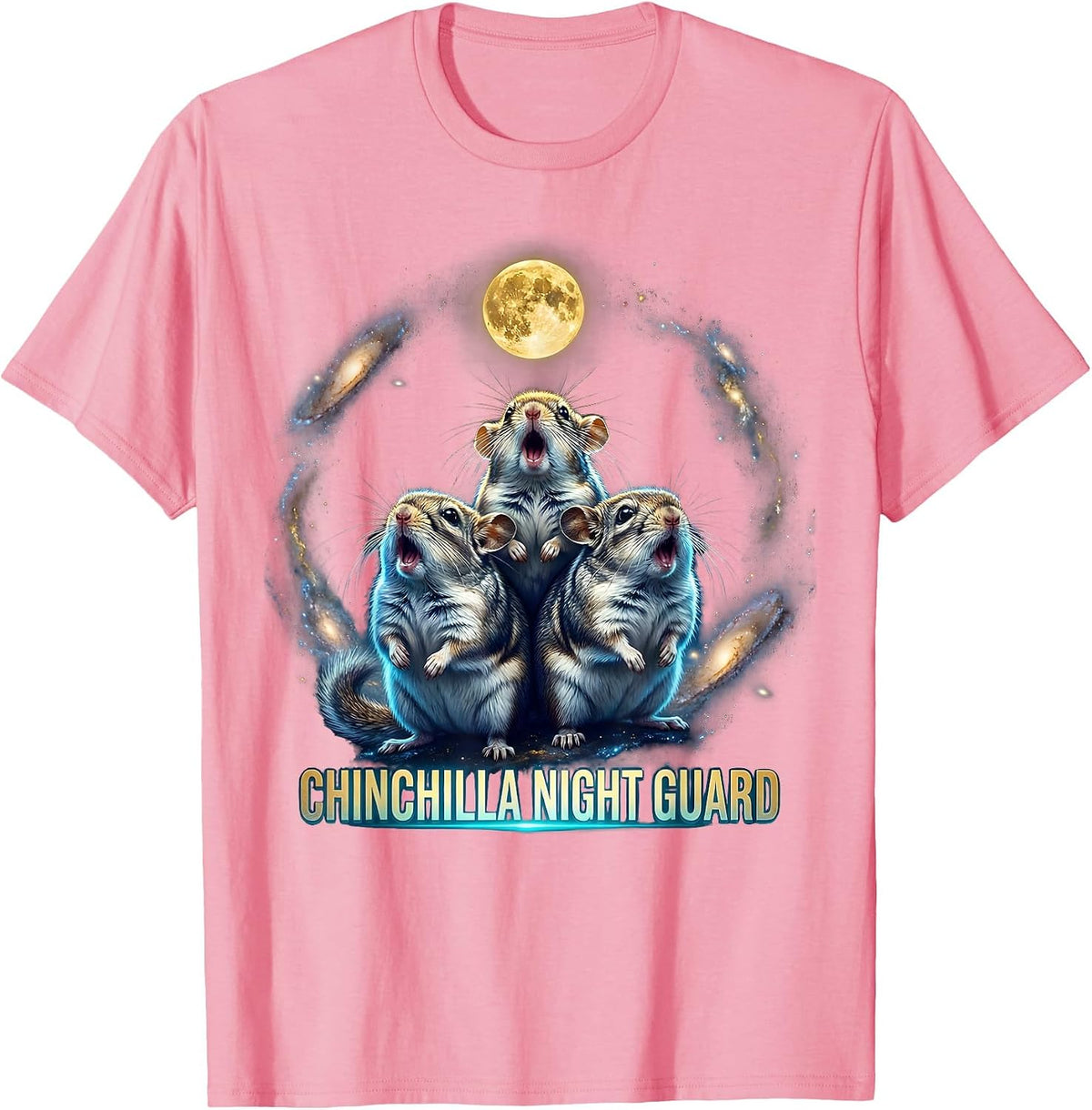 Men's Chinchilla Night Guard Cosmic Absurdist Meme Animal Lover T-Shirt - Pink