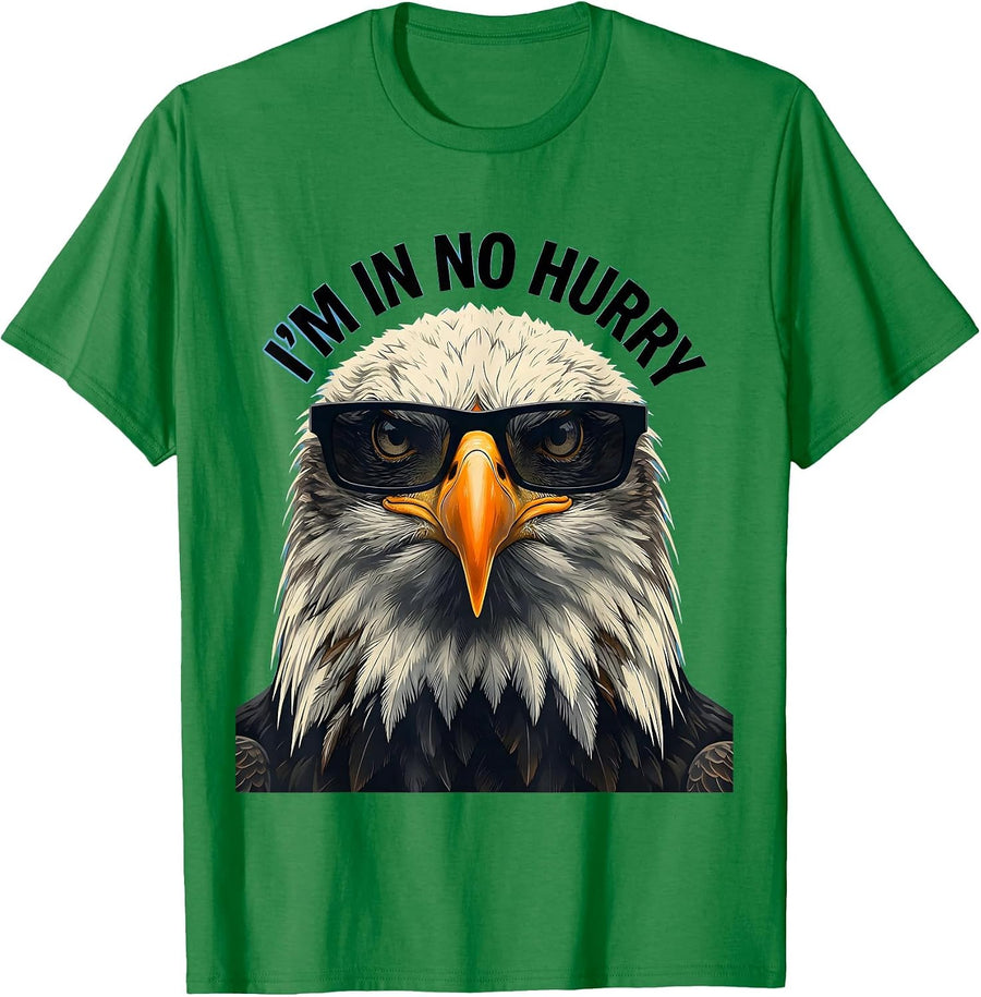 Men's I'm In No Hurry Stencil Bald Eagle Sunglasses Funny Novelty T-Shirt - Kelly Green