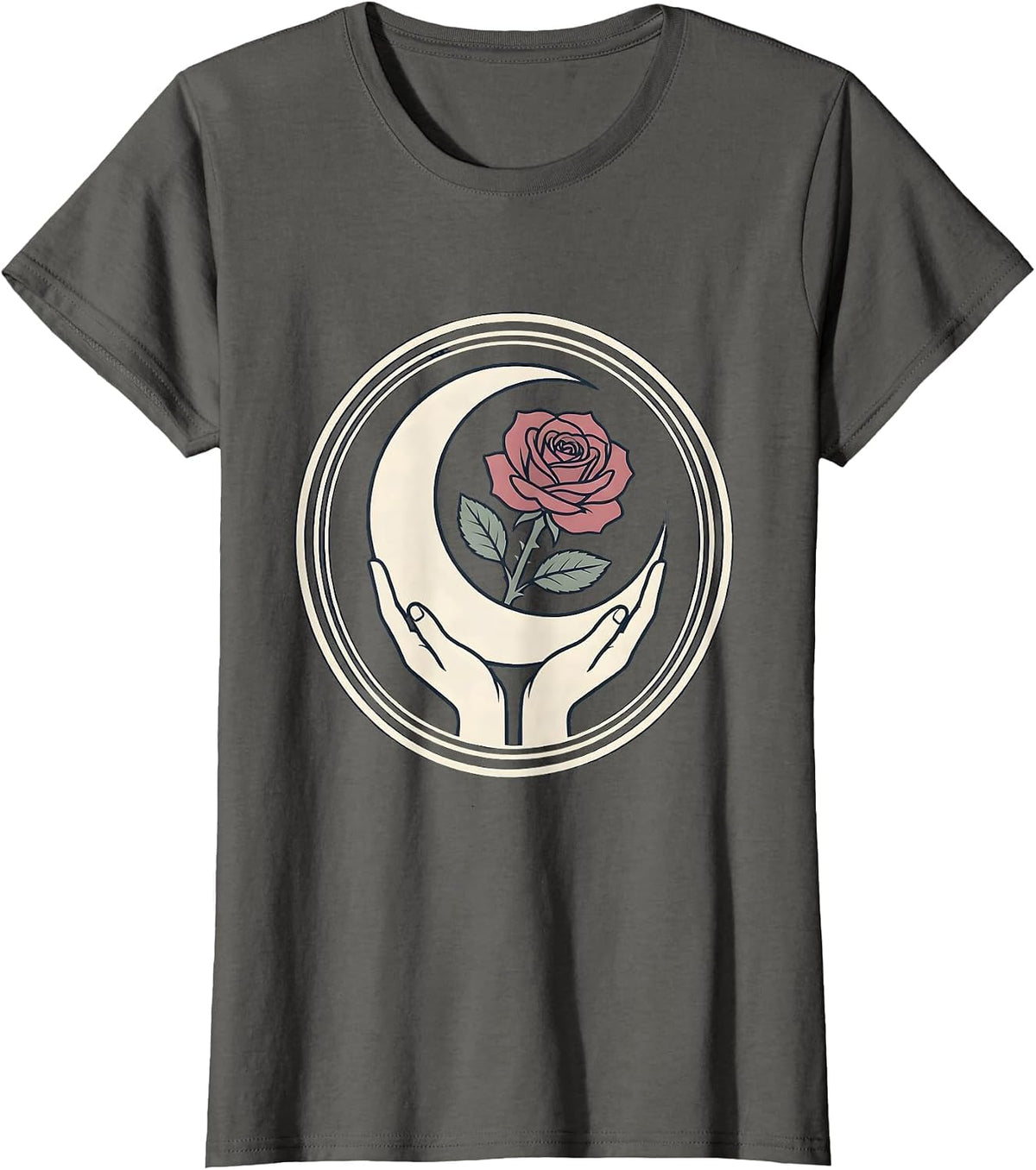 Women's Gigi Crescent Moon and Rose Graphic T-Shirt - Asphalt Grey