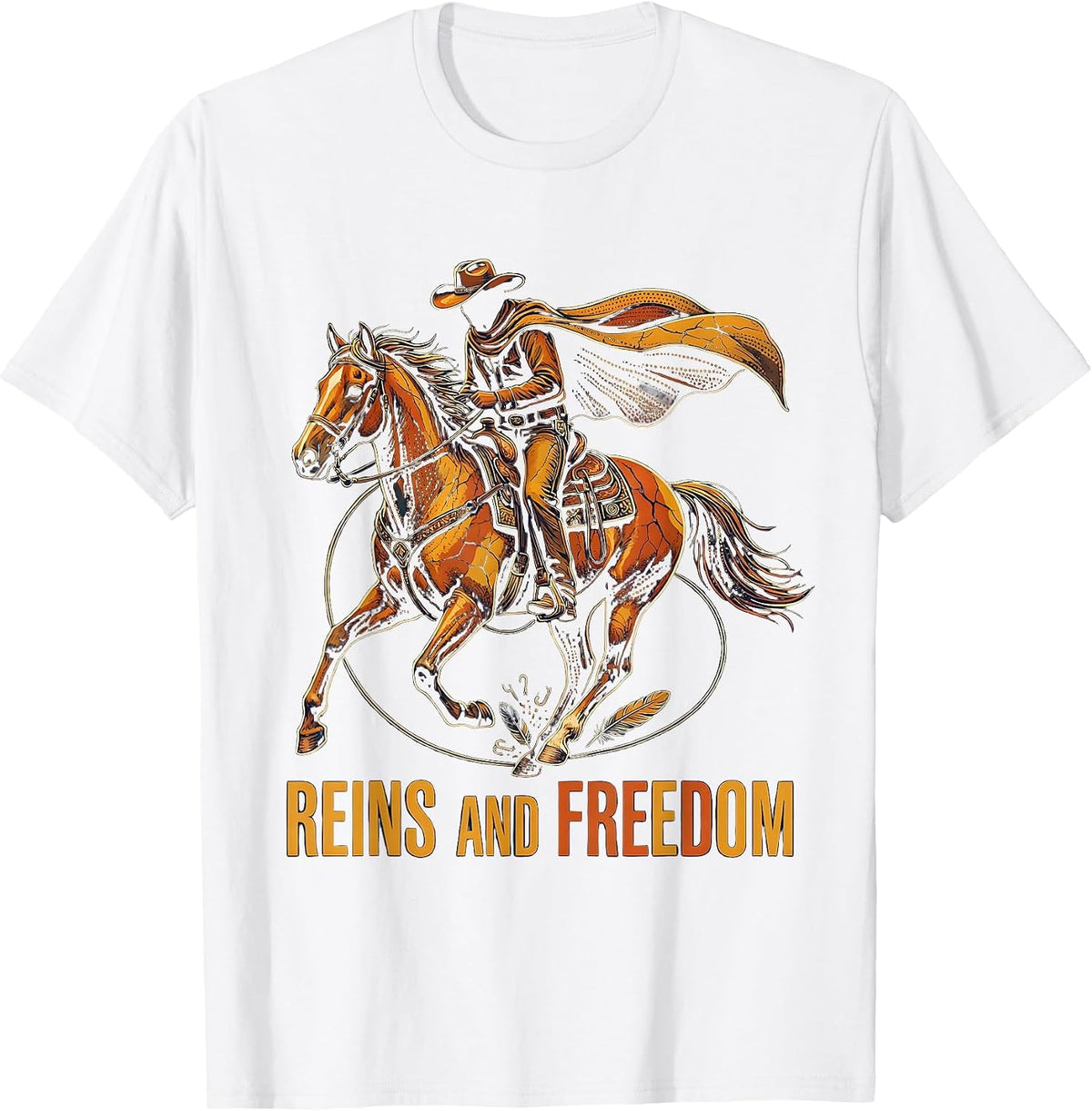 Men's Reins and Freedom Cowboy Western Design T-Shirt - White
