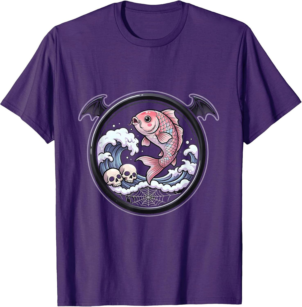 Koi Fish Leaping Waves Anime Art Design T-Shirt - Purple