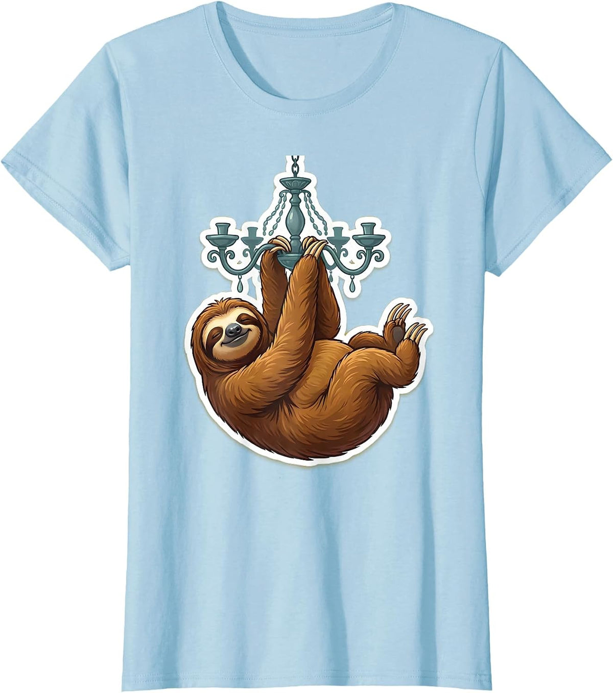 Silly Sloth Hanging From a Chandelier T-Shirt - Baby Blue