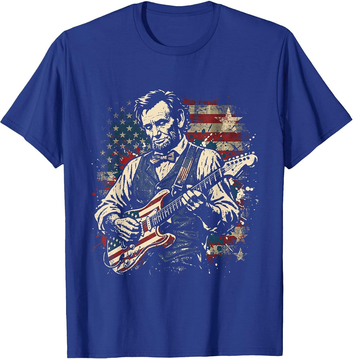 Abraham Lincoln President Playing Guitar US Flag 4th of July T-Shirt - Royal Blue