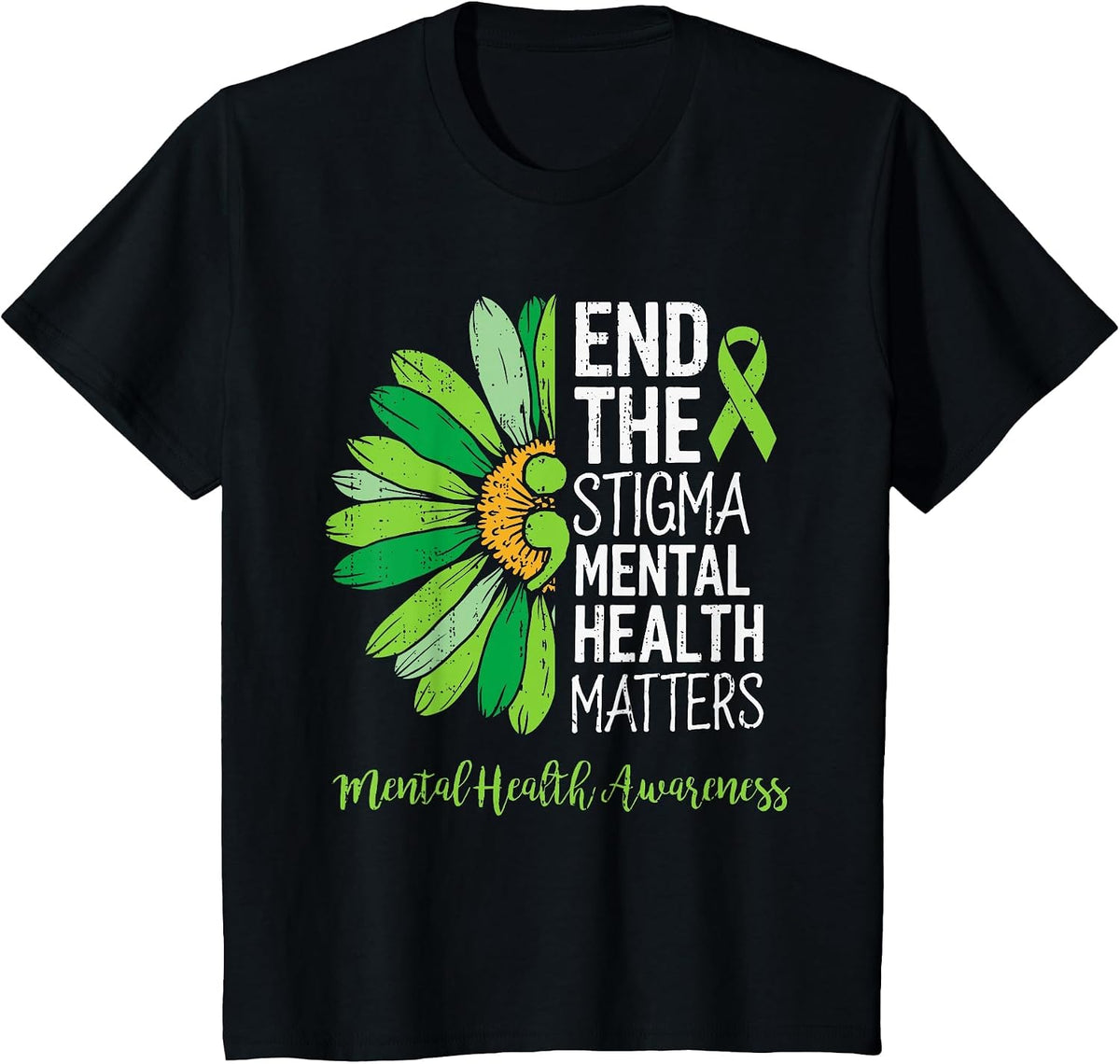 End The Stigma Mental Health Matters Awareness Brain Illness T-Shirt - Black