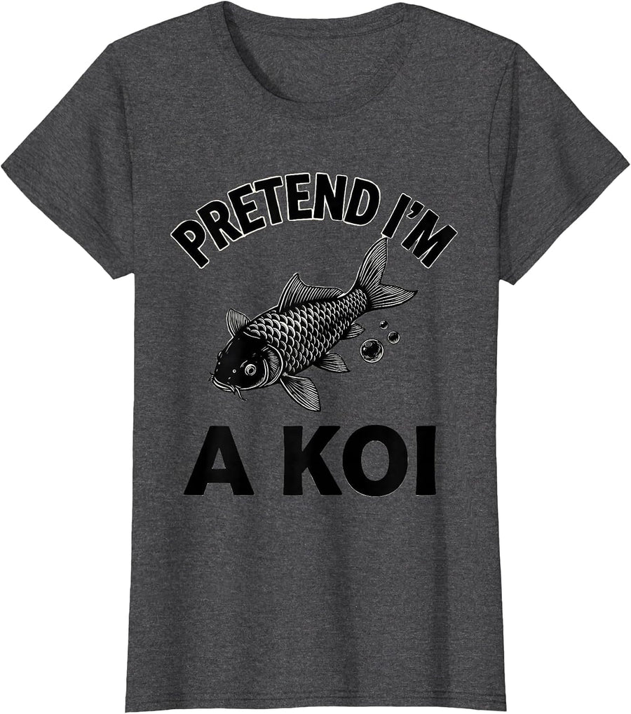 Women's Pretend I'm A Koi Funny Halloween Fish Costume Novelty T-Shirt - Dark Heather Grey