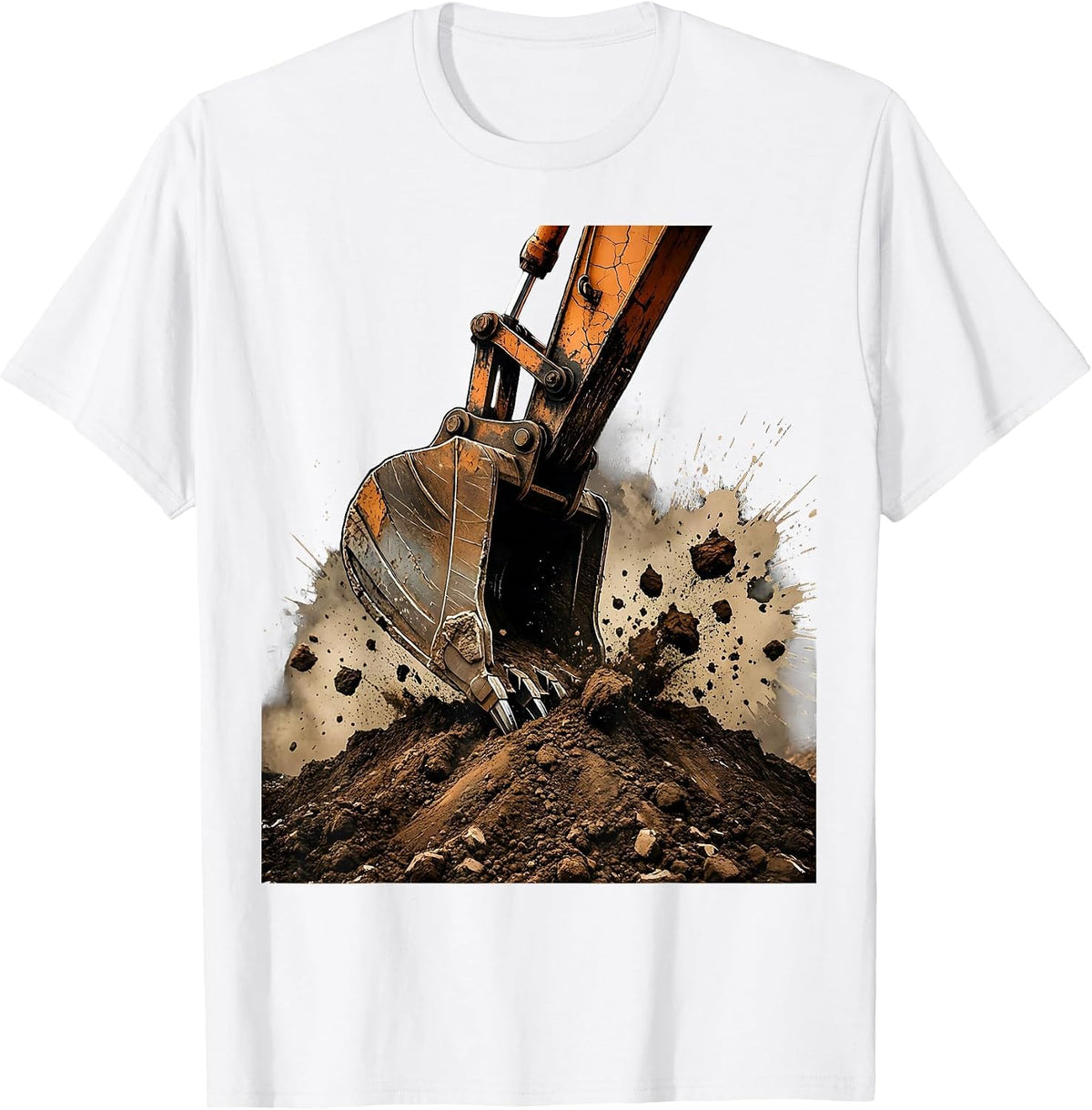 Men's Excavator Digging Dirt Pile Construction Graphic T-Shirt - White