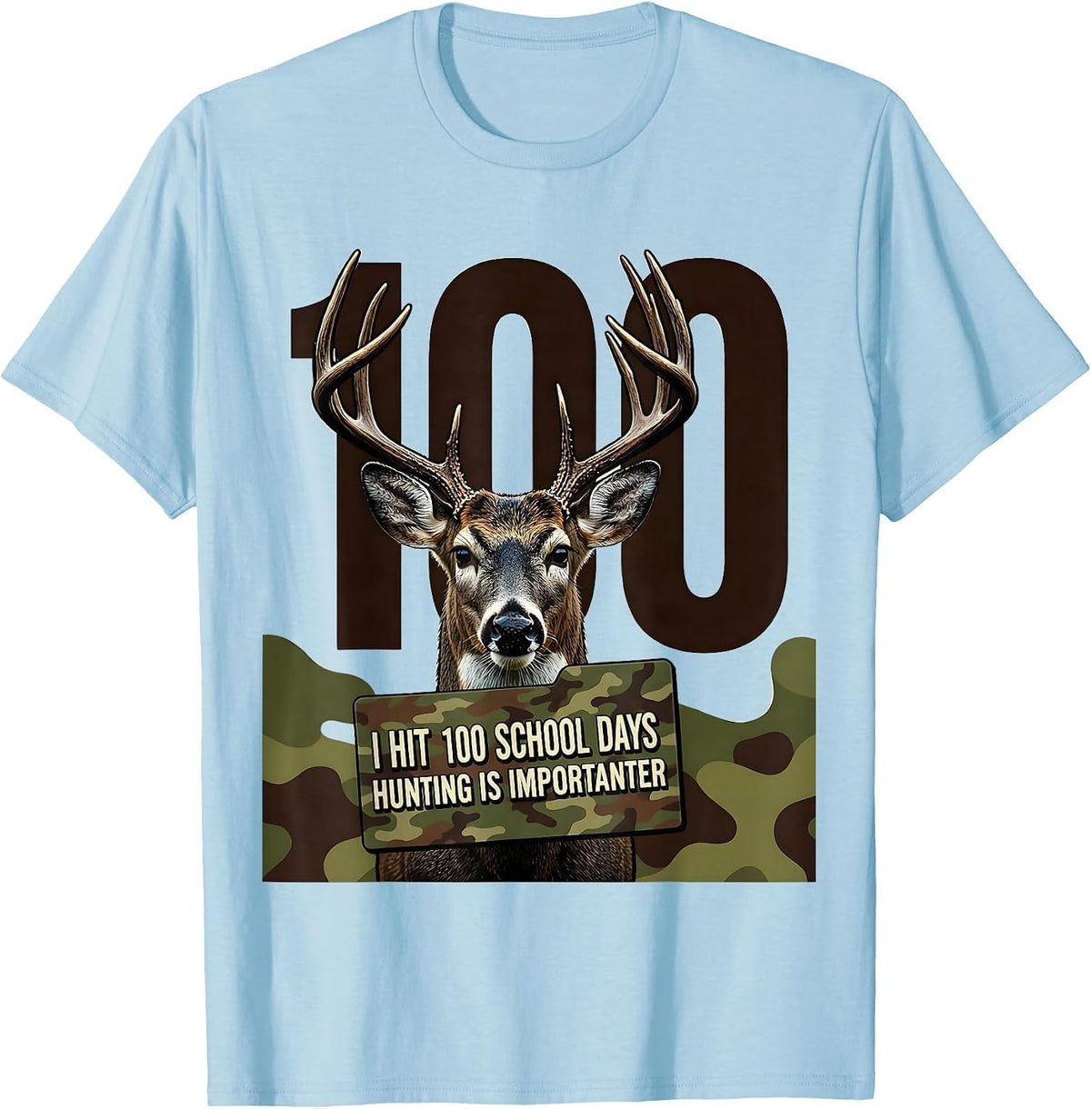 Men's I Hit 100 School Days, Hunting Is Importanter Camo T-Shirt - Baby Blue