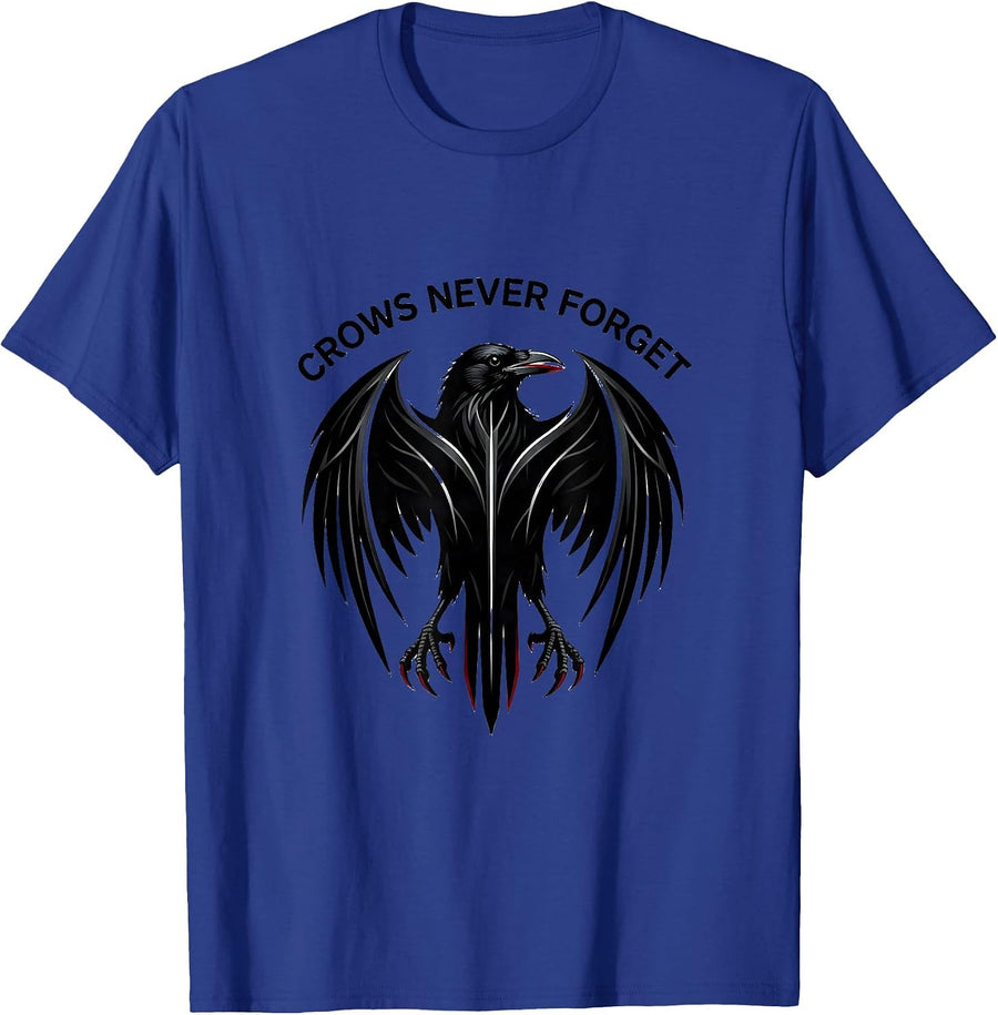Crows Never Forget Intelligent Bird Design T-Shirt - Royal Blue