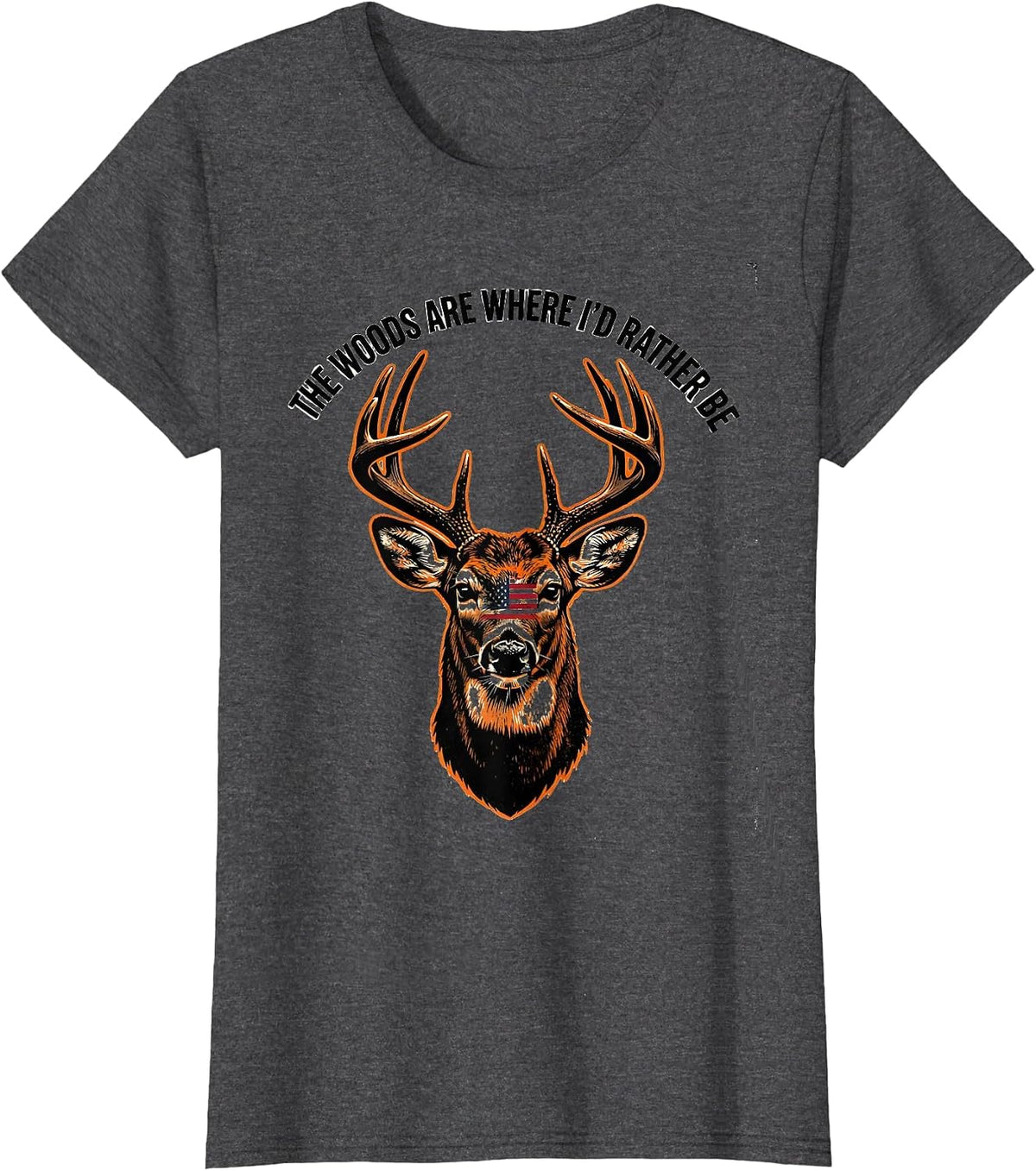 Women's The Woods Are Where I'd Rather Be Stencil Whitetail Buck T-Shirt - Dark Heather Grey