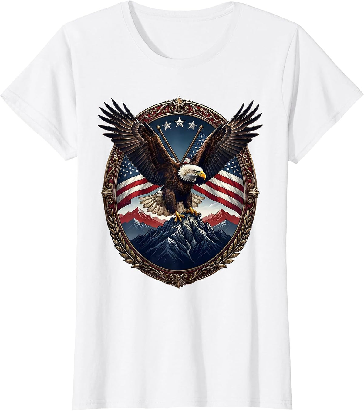 Red White and Blue Layered Mountain Landscape T-Shirt - White