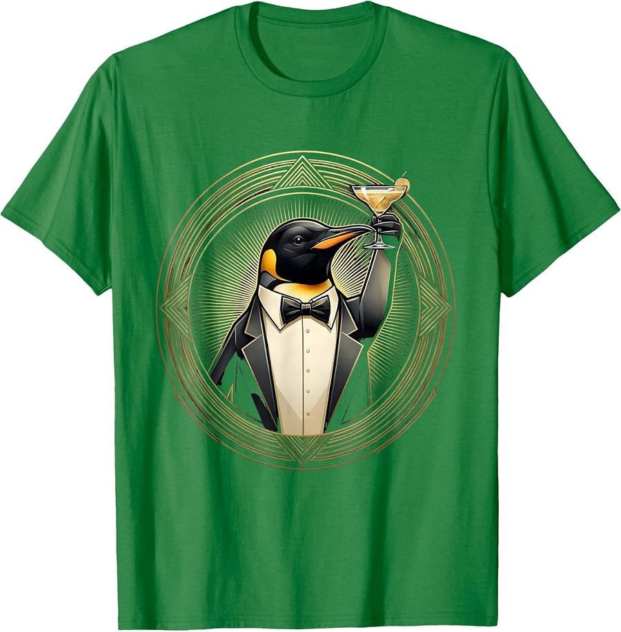 Men's Dapper Penguin Tuxedo Cocktail Party Graphic T-Shirt - Kelly Green