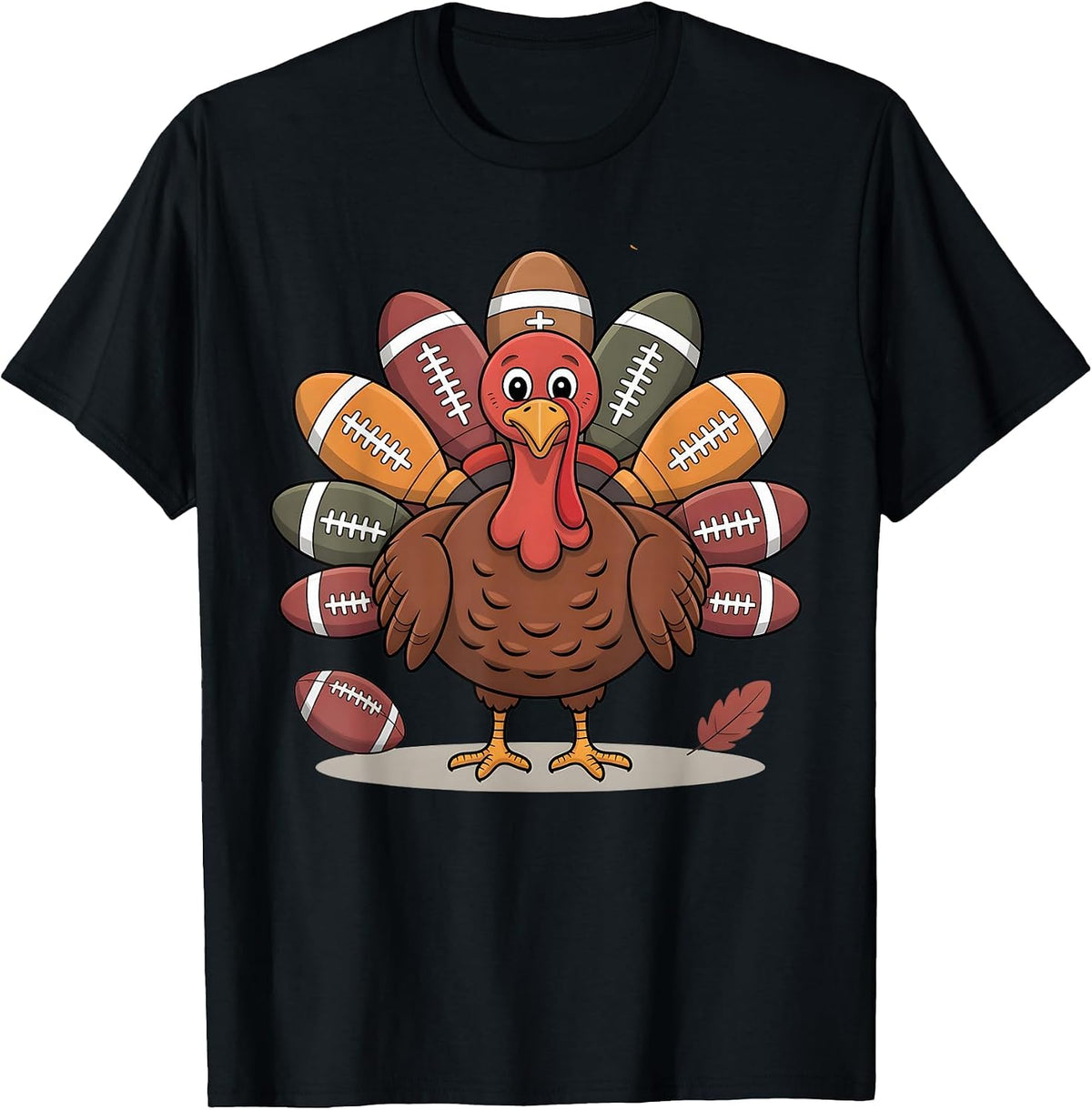 Thankful Football Turkey Thanksgiving Fall Boys Men Women T-Shirt - Black