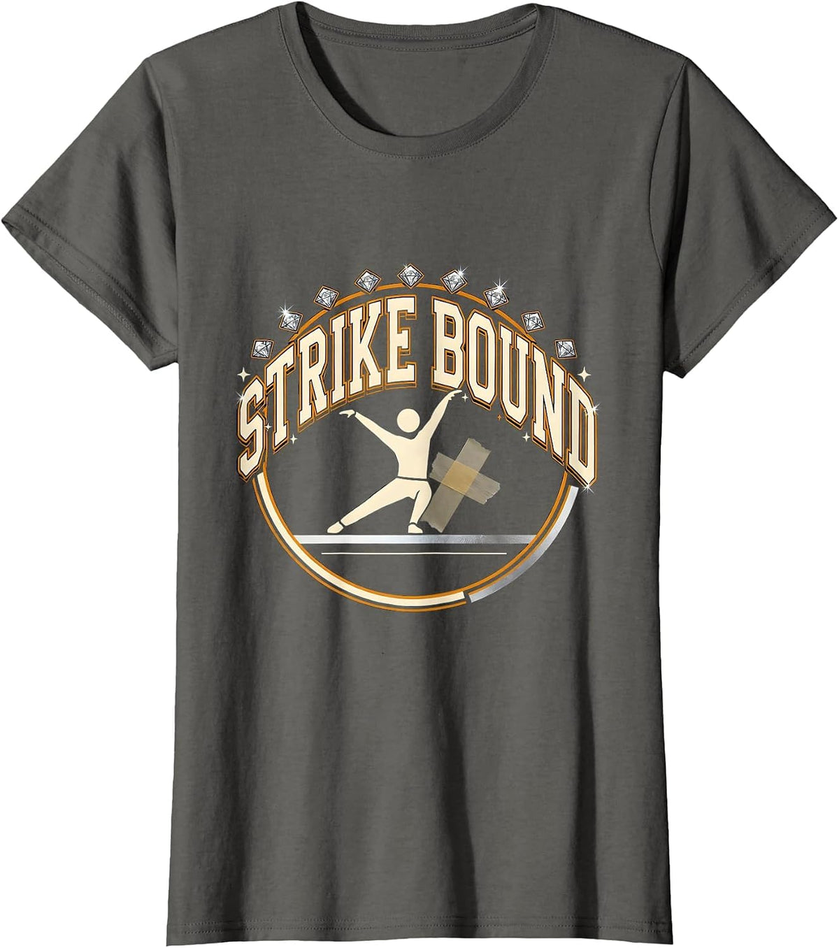 Women's Strike Bound Sparkle Varsity Theater Drama Actor Humor T-Shirt - Asphalt Grey