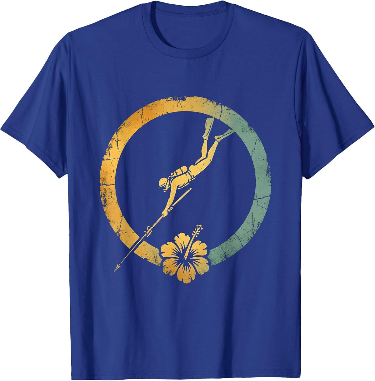 Hawaiian Spearfisher Diving Ocean Floor Graphic T-Shirt - Royal Blue