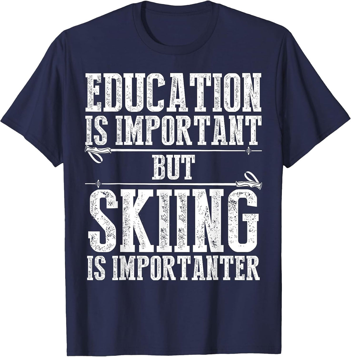 Skiing Art for Men Women Kids Winter Sport Ski Lover Skier T-Shirt - Navy Blue
