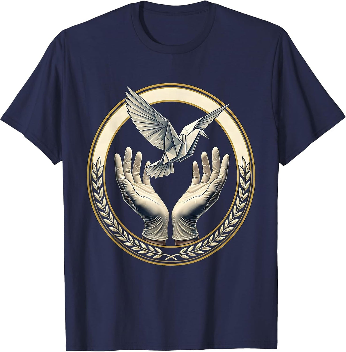 Nurse Surgical Gloves Paper Dove Release Graphic T-Shirt - Navy Blue