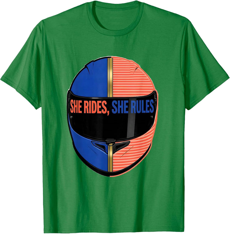 Men's She Rides She Rules Equestrian Cowgirl Design T-Shirt - Kelly Green