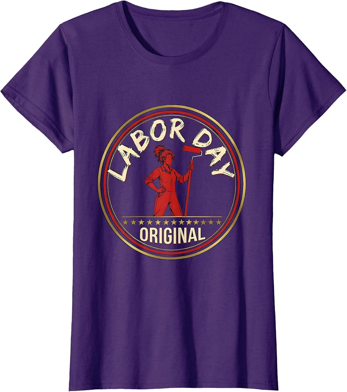 Women's Labor Day Original Patriotic Woman Messy Bun Holiday T-Shirt - Purple