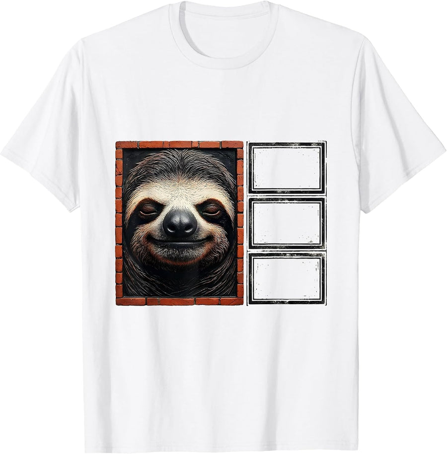 Men's Calm Sloth Face Wood Type Letterpress Funny Gift T-Shirt - White