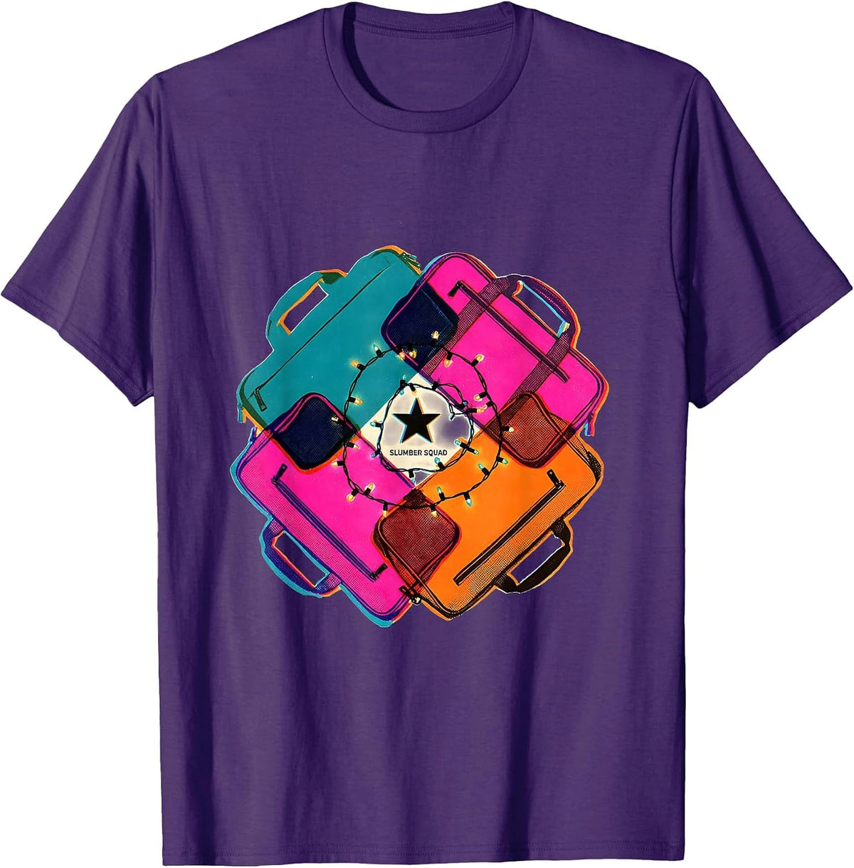 Slumber Squad Risograph Playful Matching Slumber Party Crew T-Shirt - Purple