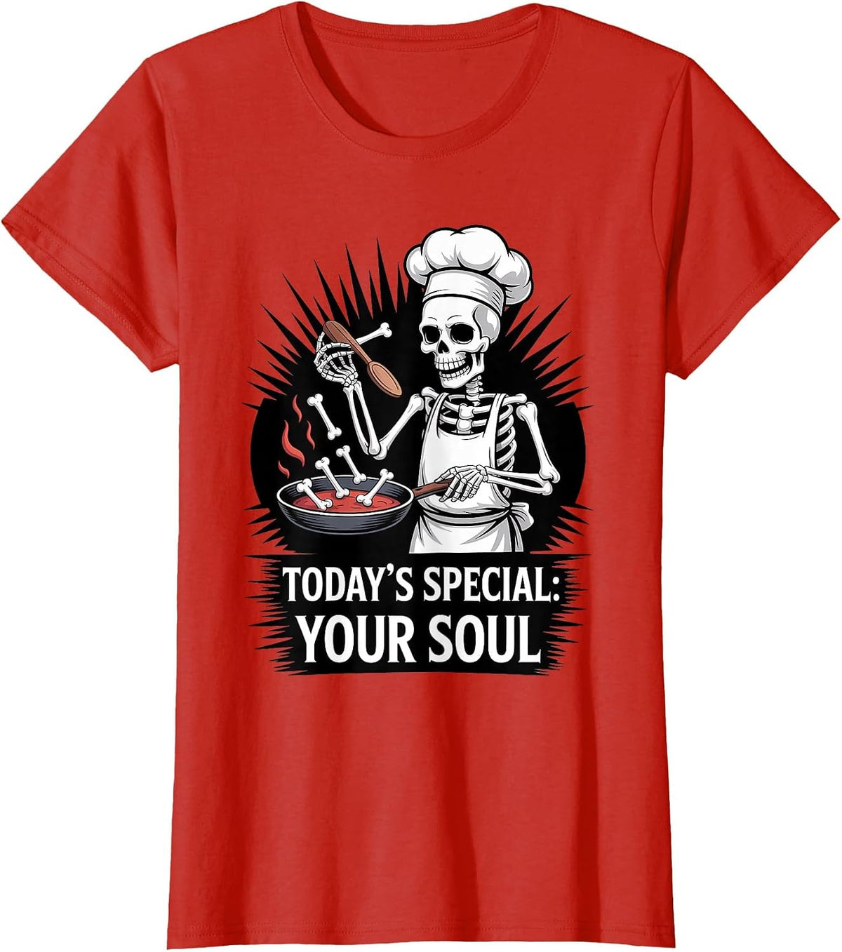 Skeleton Chef Halloween Spooky Funny Cooking T-Shirt - Red