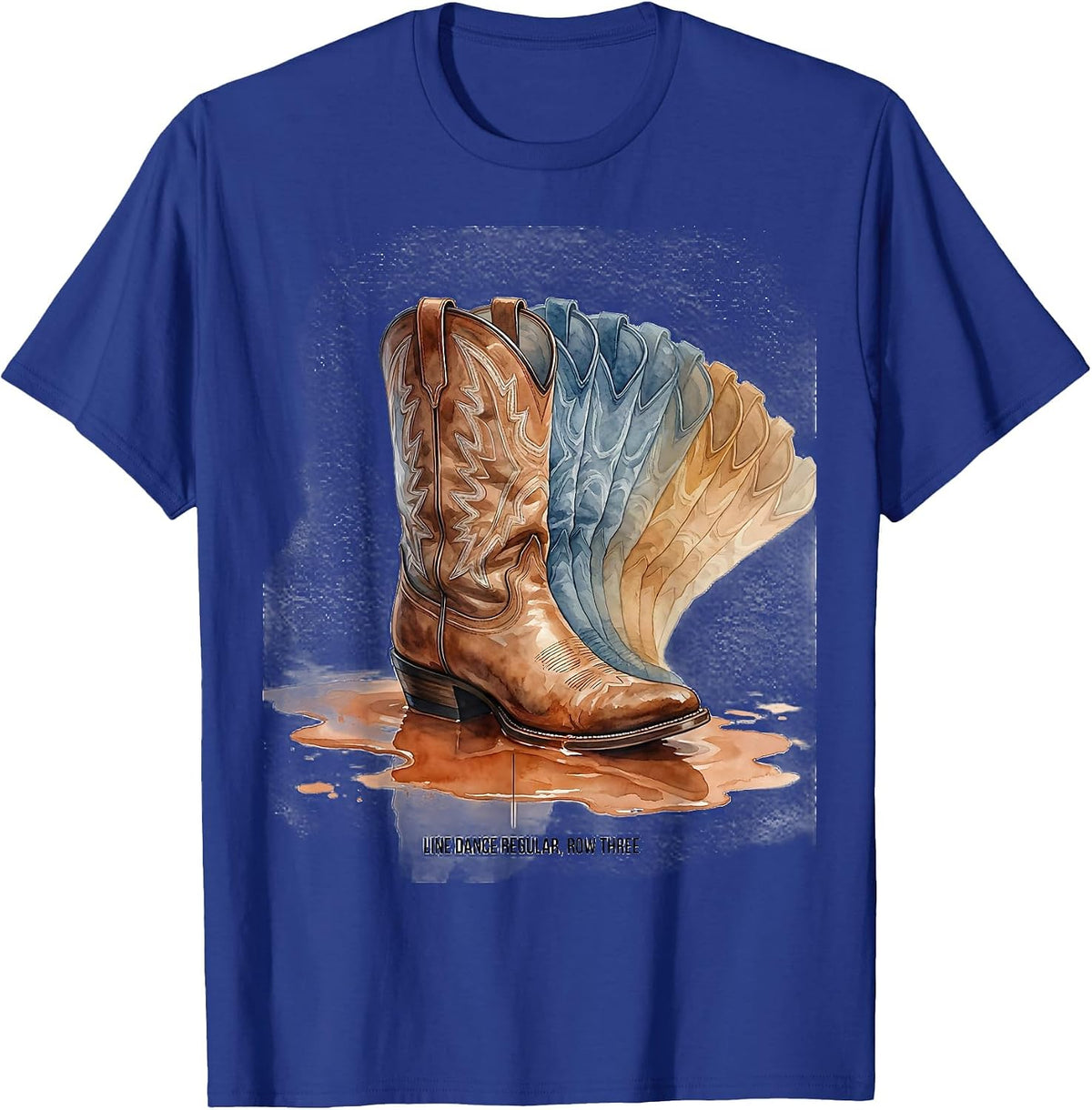 Men's Line Dance Regular Row Three Watercolor Cowboy Boot Dancer T-Shirt - Royal Blue