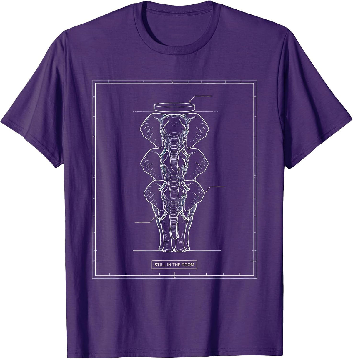 Still In The Room Technical Blueprint Elephant Lover Boho T-Shirt - Purple