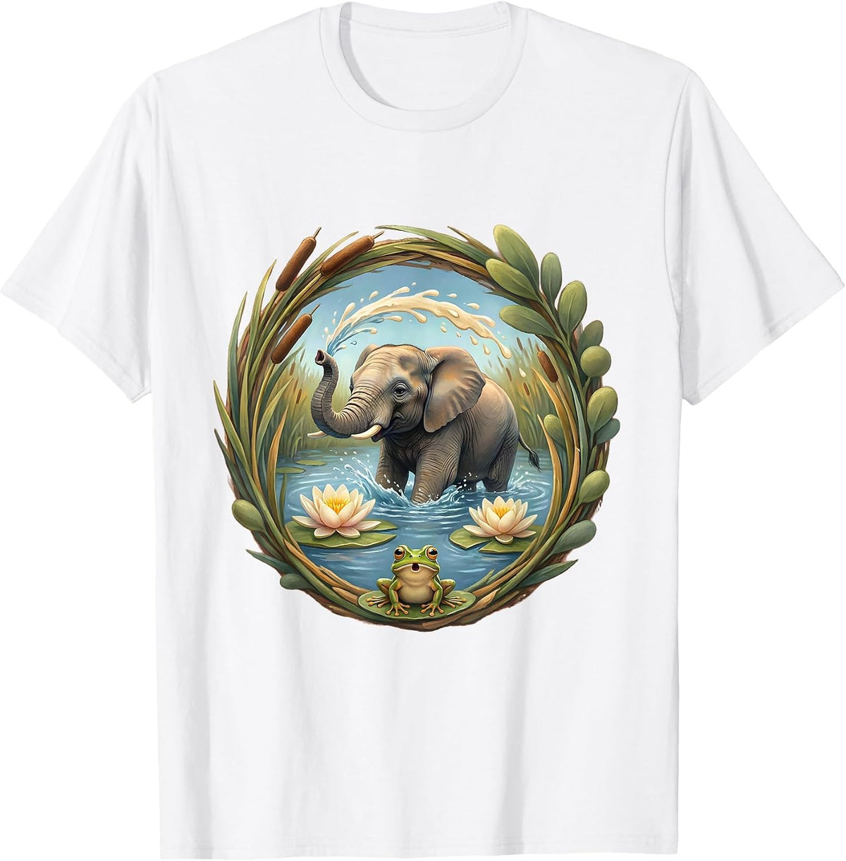 Baby Elephant Splashing in Watering Hole T-Shirt - White