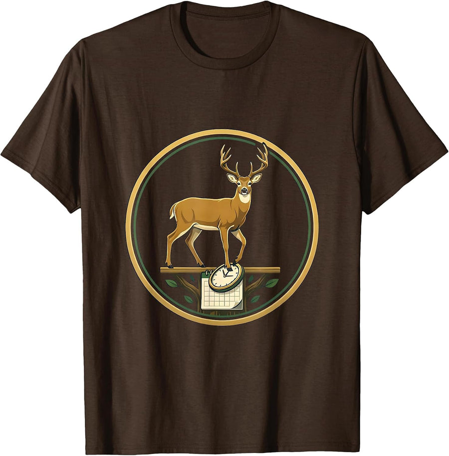 Whitetail Buck Deer Hunting Dad Humor Emblem T-Shirt - Brown