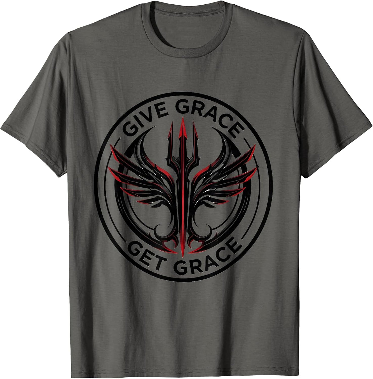 Give Grace Get Grace Inspirational Message Design T-Shirt - Asphalt Grey