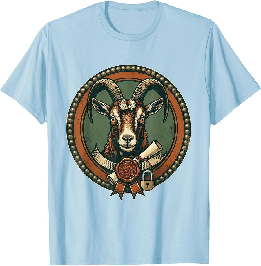 Men's Sealed Goat Badge Vintage Farm Animal Lover T-Shirt - Baby Blue