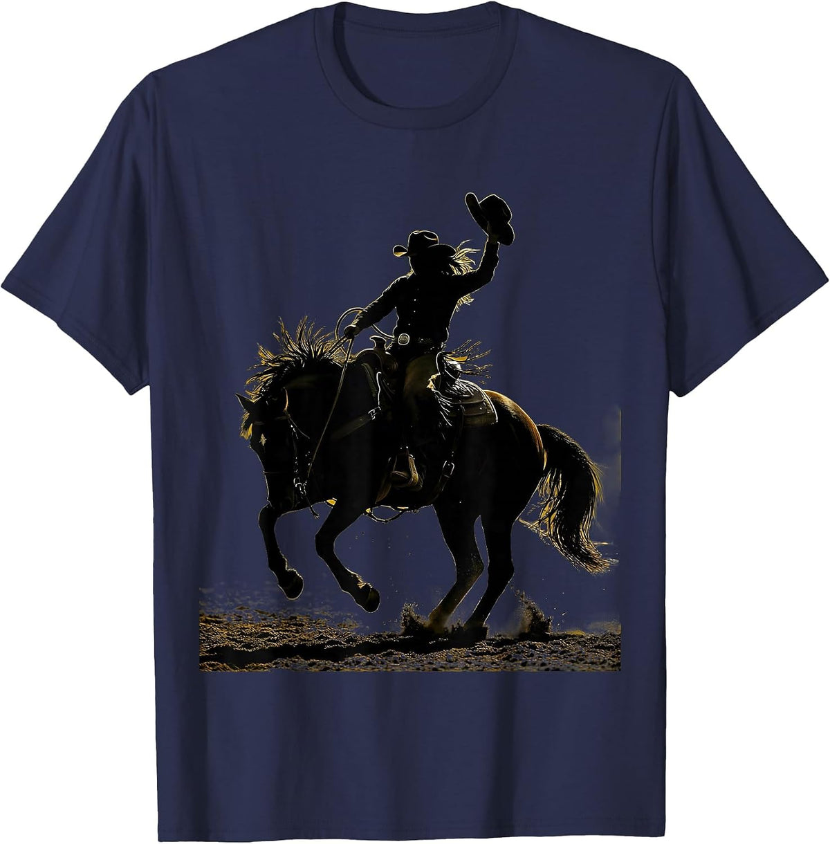 Barrel Racing Cowgirl Rodeo Graphic Tee T-Shirt - Navy Blue