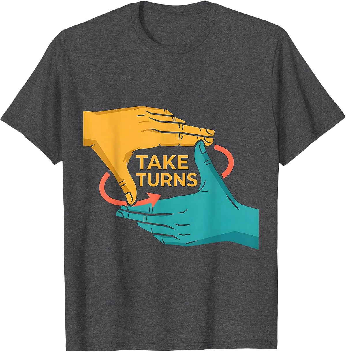 Men's Take Turns Flat Vector ASL Sign Language Teacher Classroom T-Shirt - Dark Heather Grey