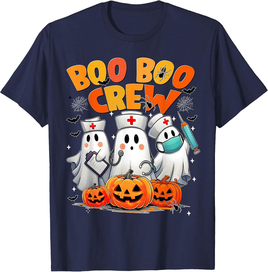 Boo Boo Crew Nurse Ghost Halloween Costumes Men Women T-Shirt - Navy Blue