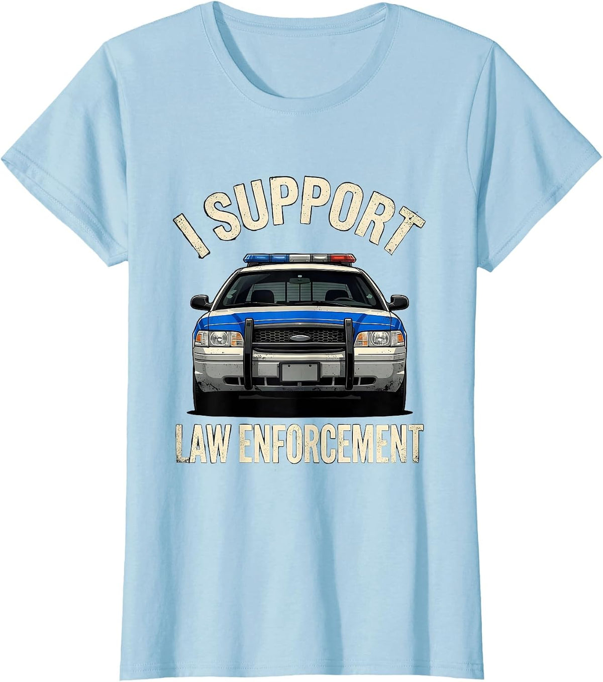 I Support Law Enforcement Distressed Police Officer Thin T-Shirt - Baby Blue