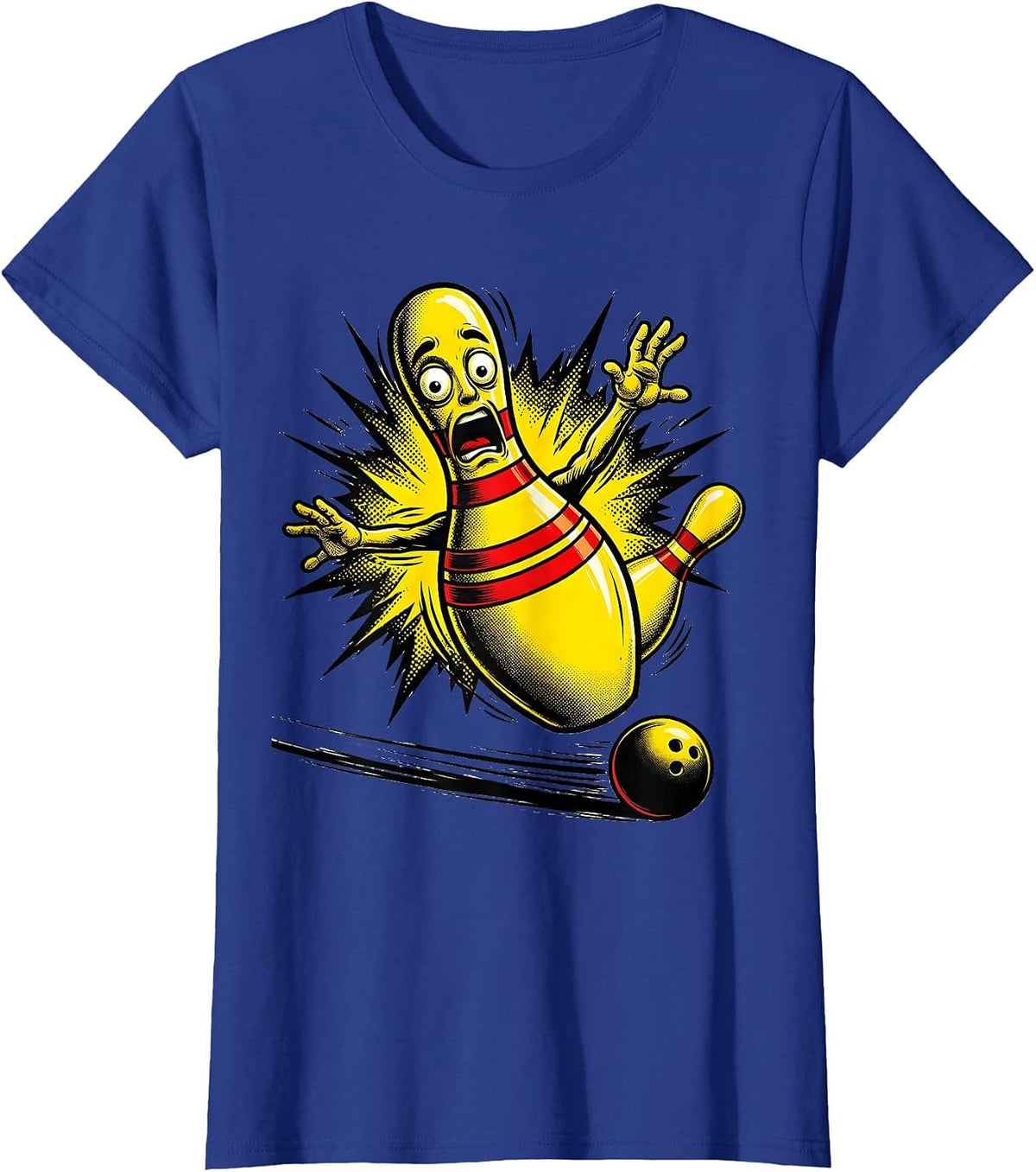 Women's Bowling Pin Shock Comic Book Bowler Humor T-Shirt - Royal Blue