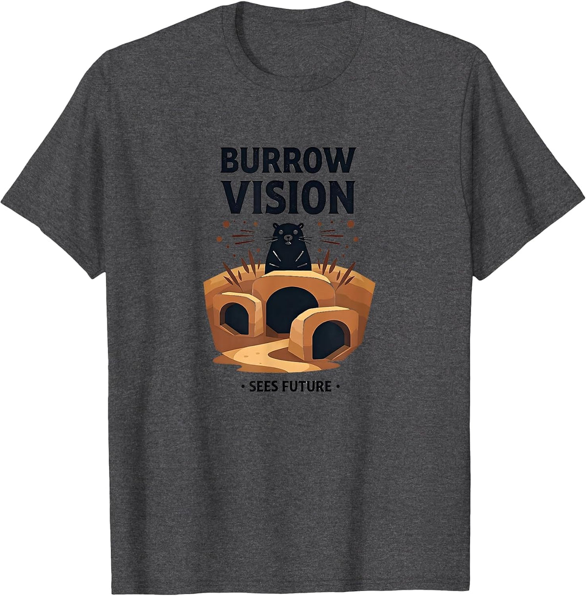 Burrow Vision Sees Future Groundhog Design T-Shirt - Dark Heather Grey