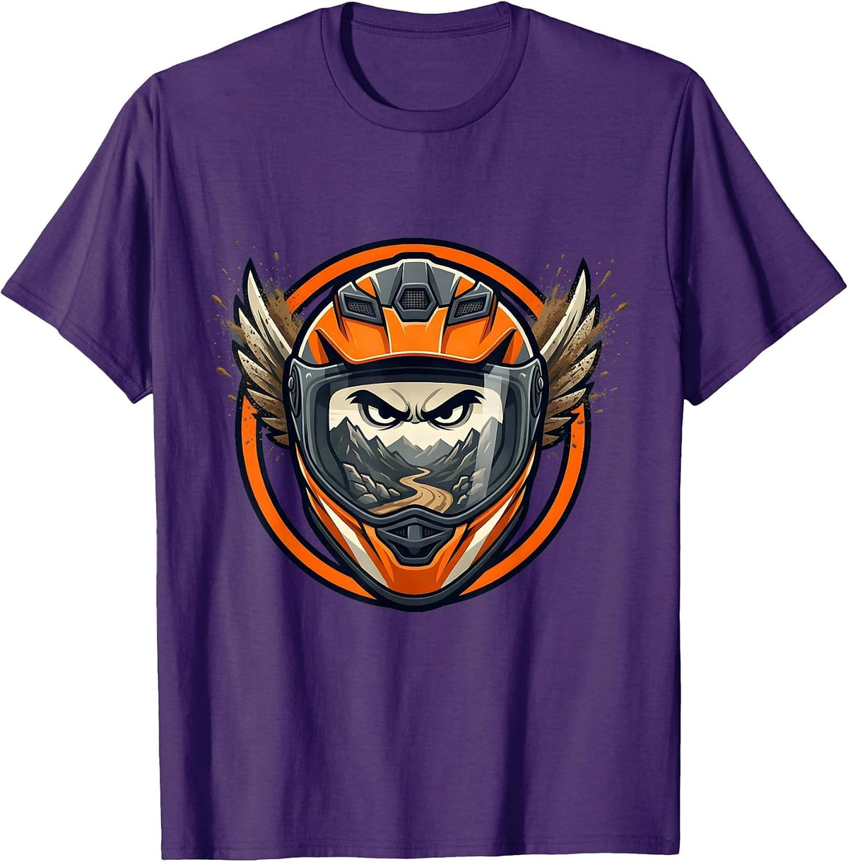 Dirt Bike Helmet Reflection Mountain Trail Graphic T-Shirt - Purple
