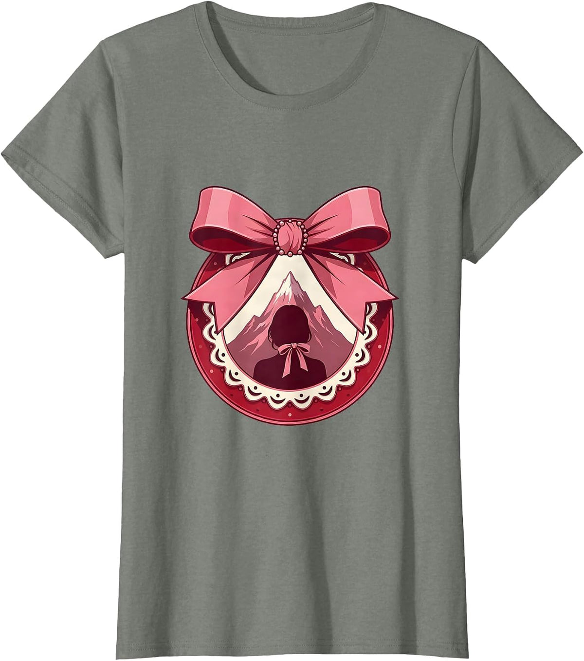 Women's Gigi Mountain Peak Scenic Illustration T-Shirt - Olive Heather