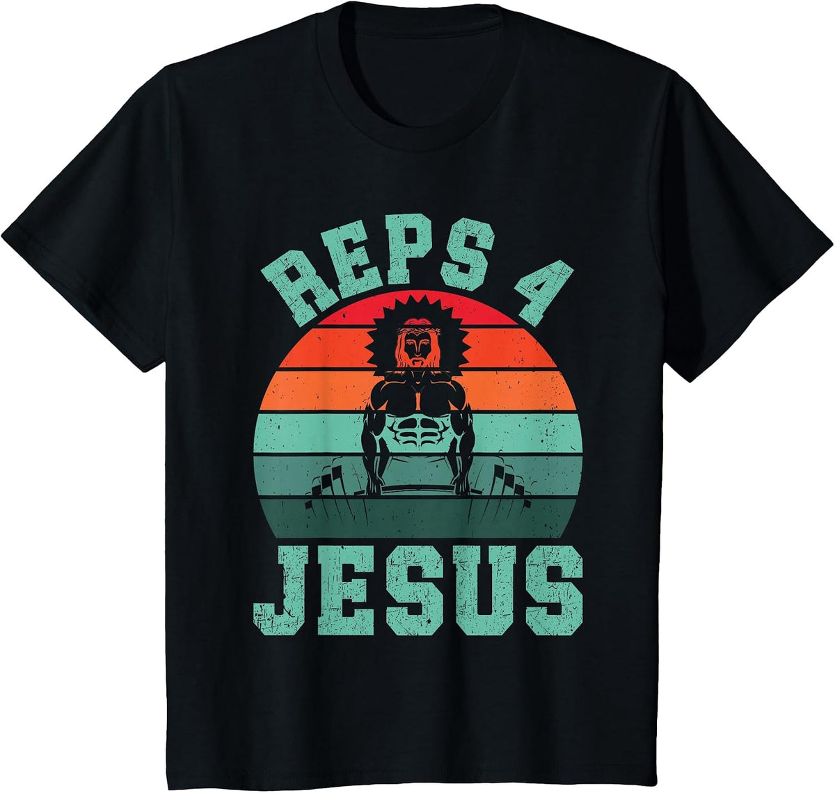 Jesus Reps 4 Jesus Christian Weightlifting Retro Fitness Gym T-Shirt - Black