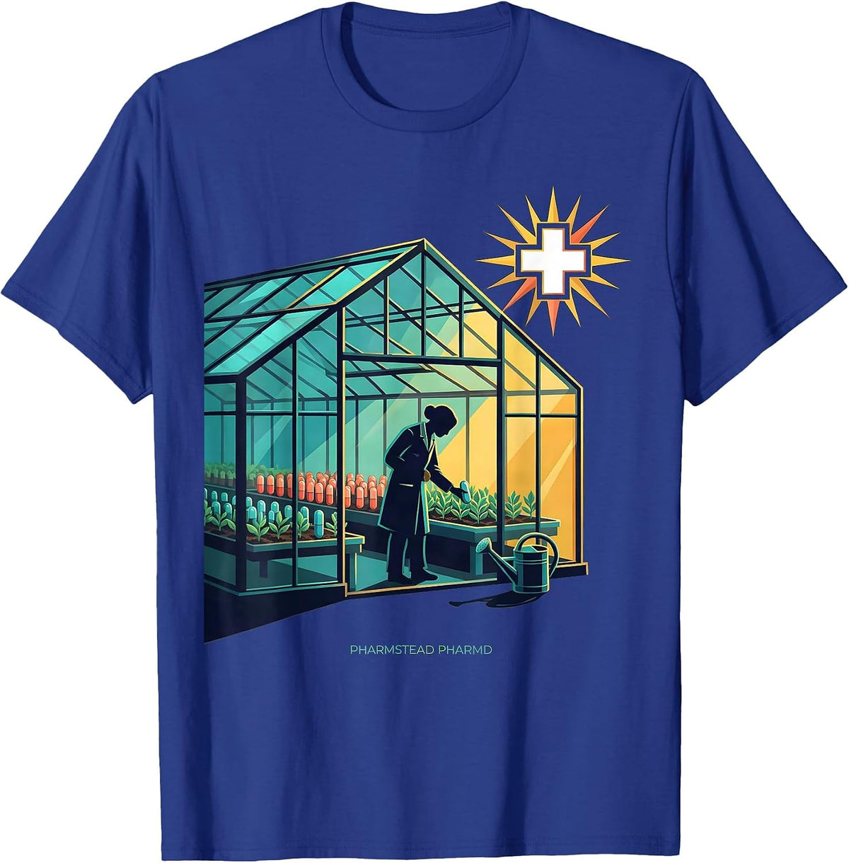 Pharmstead PharmD Funny Pharmacist Pharmacy Tech Crew T-Shirt - Royal Blue