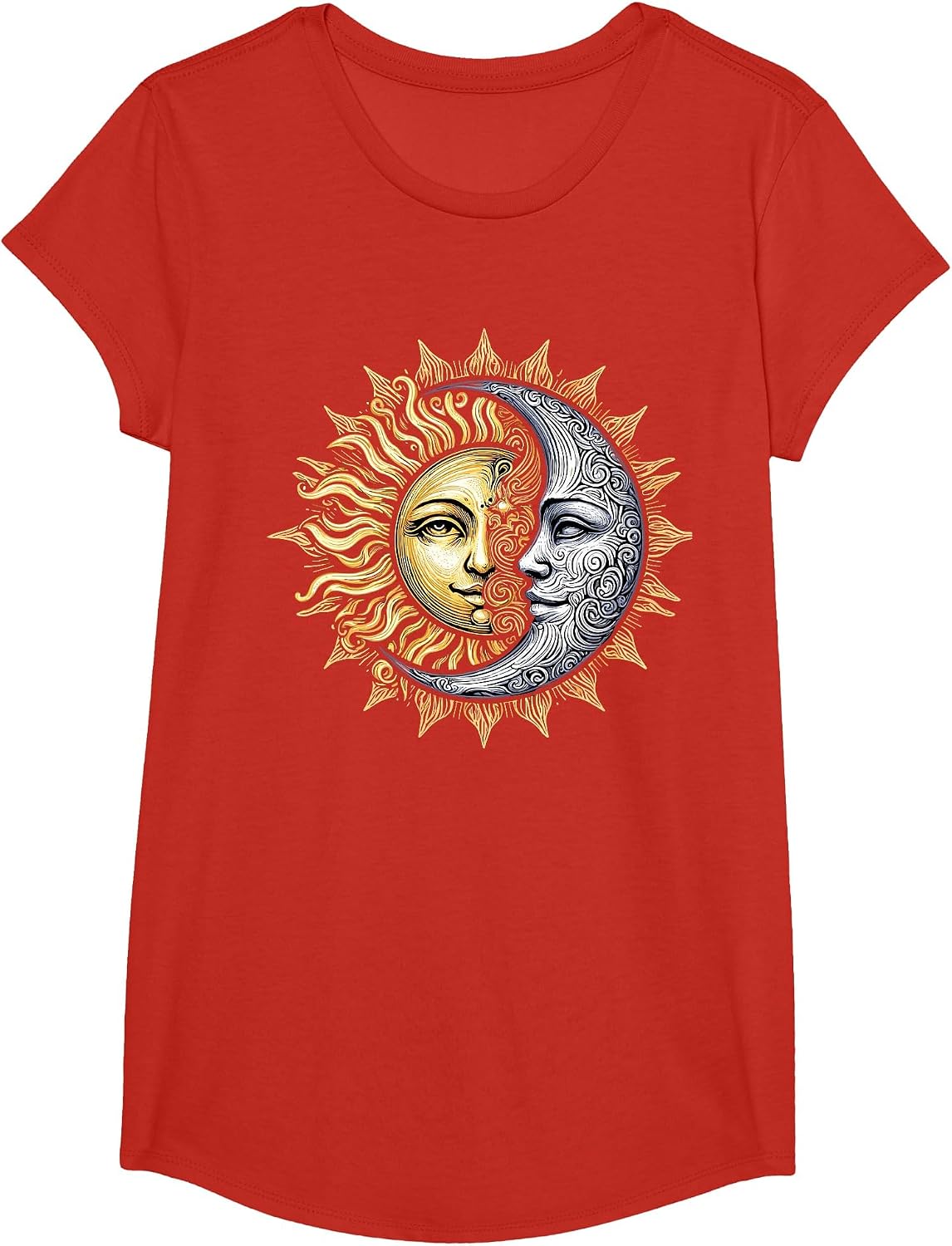 Yin Yang Sun and Moon T-Shirt - Girls Red