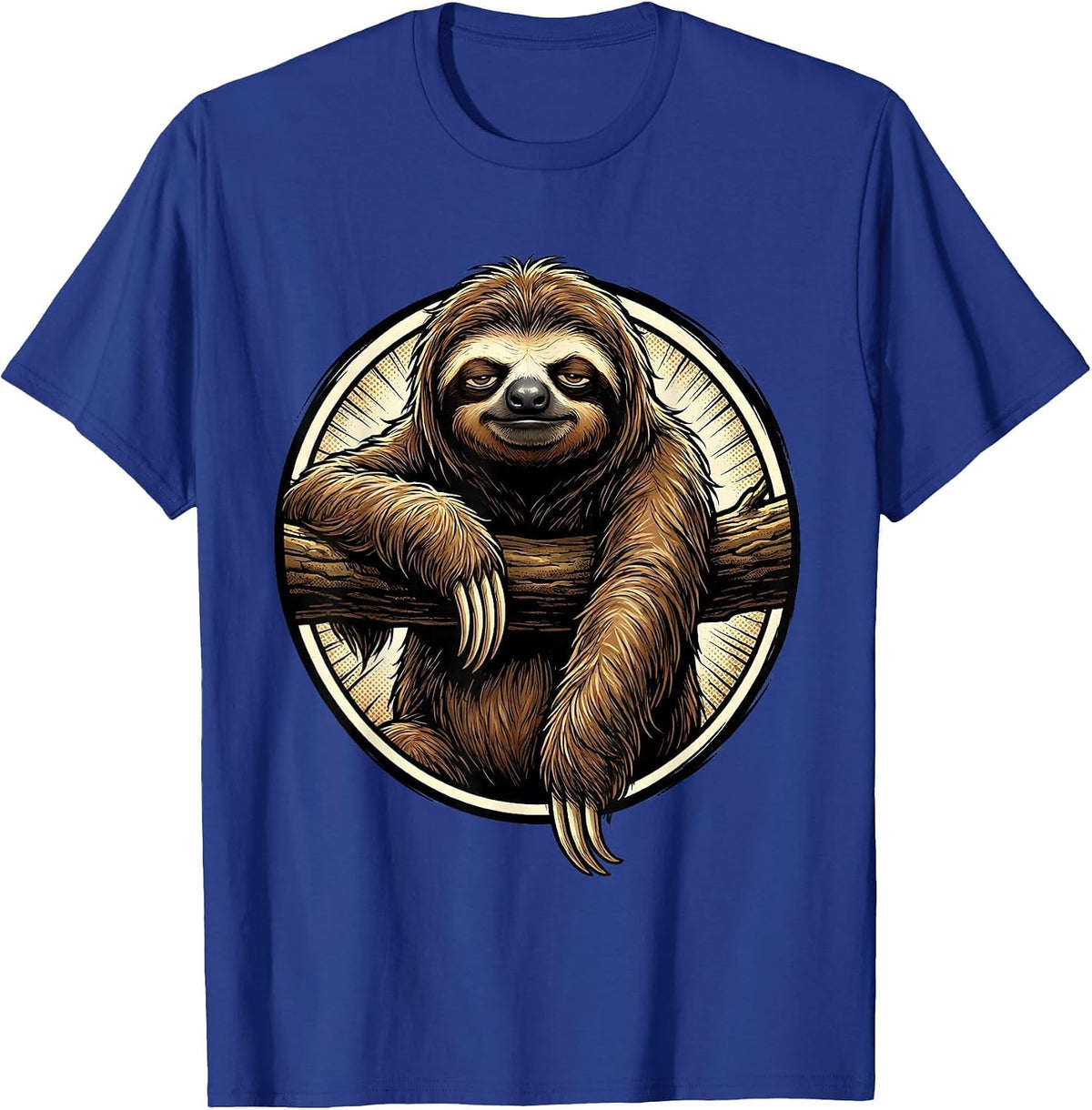 Exhausted Sloth Hanging From Branch Illustration T-Shirt - Royal Blue
