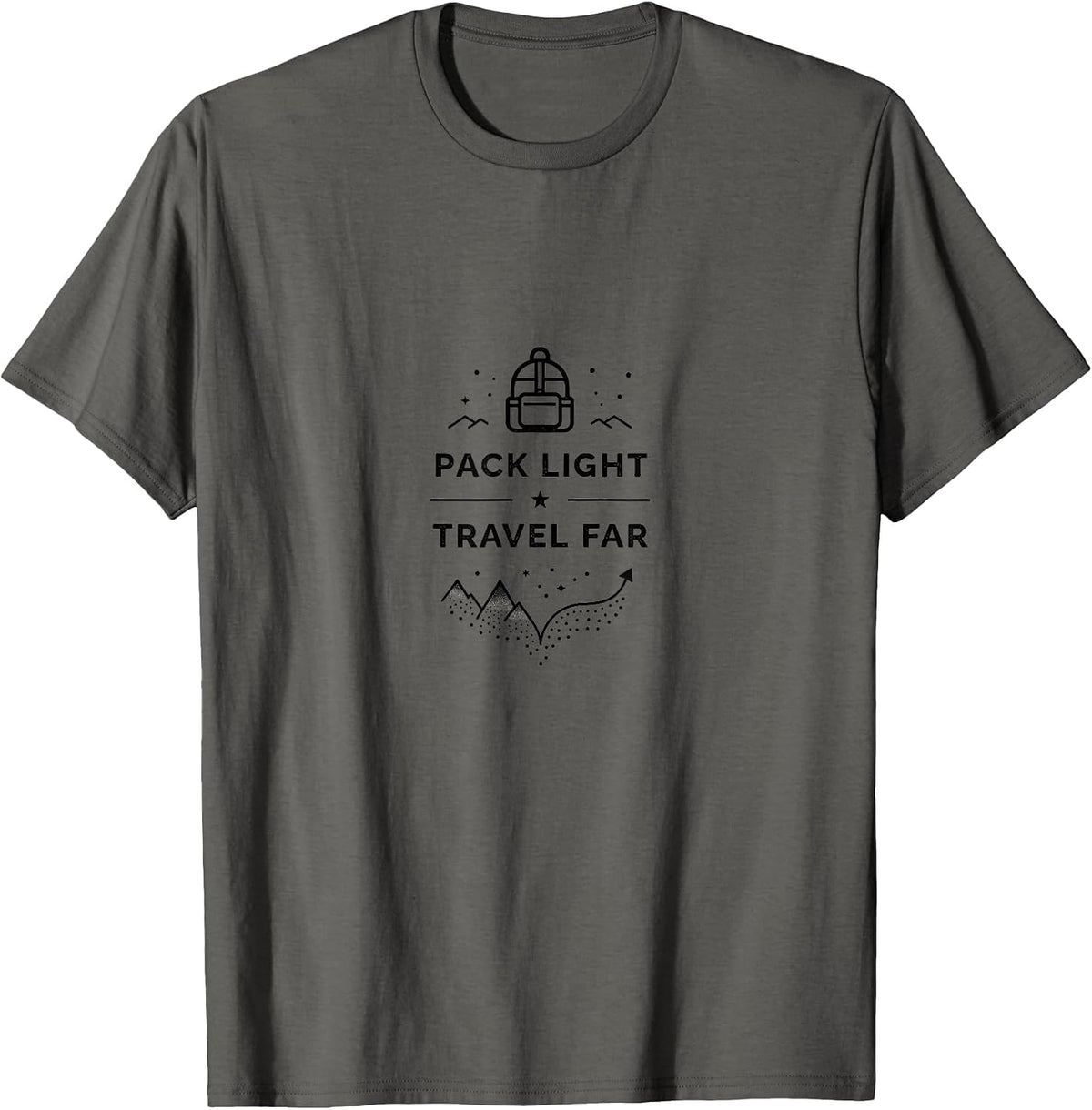 Pack Light Travel Far Adventure Wanderlust Design T-Shirt - Asphalt Grey