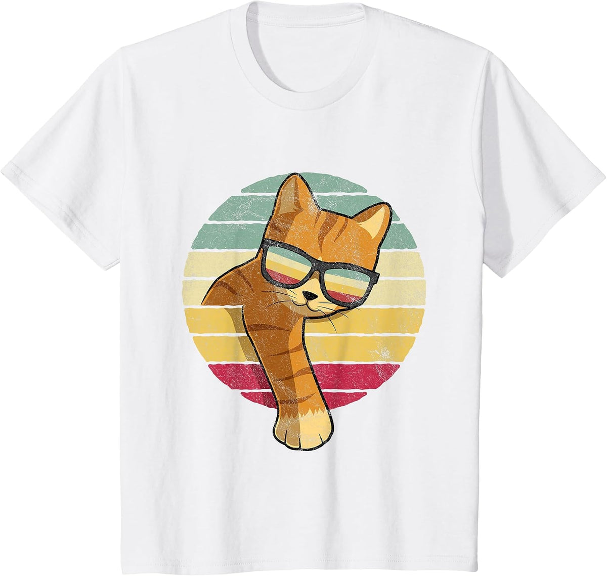Retro Tabby Cat - Funny Orange Cat Sunglasses T-Shirt - White